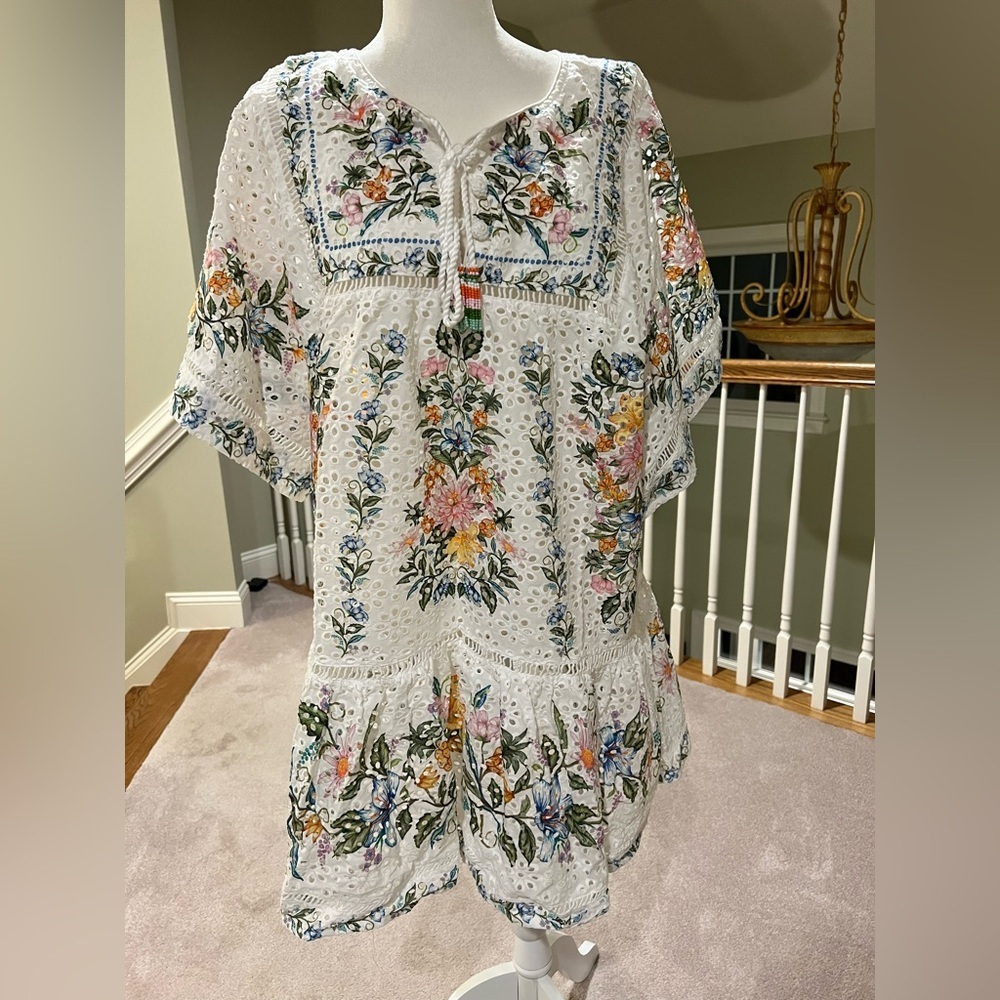 FARM Rio 💐 Sweet Bloom Bouquet Cotton Eyelet Cover-Up Minidress Size L, NWT - Picture 10 of 15